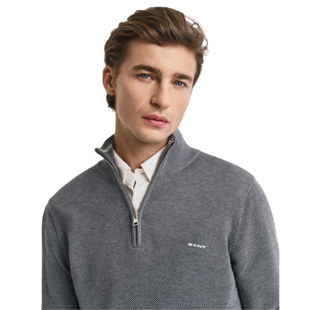 Gant Mens Cotton Pique Half Zip Sweater Top
