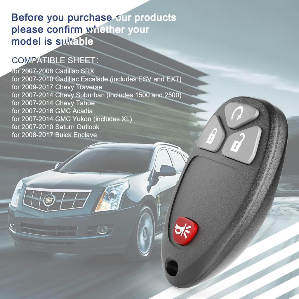 Car Key Fob Keyless Entry Remote fits Chevy Suburban Tahoe Traverse/GMC Acadia Yukon/Enclave/Saturn Outlook OUC60270, OUC60221, Set of 2