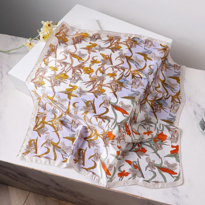 Шелковый женский квадратный шарф - Китайский стиль платок на голову для весны, лета, осени - Защита шеи и согревающий - Элегантный тонкий стиль для мамы