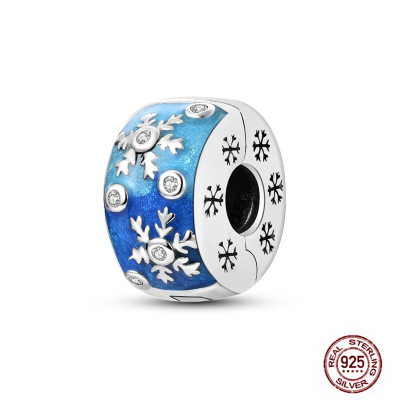 Round 925 Copper Clasp Pave Clip Charms Blue Star Moon Butterfly Slide Safety Chains Spacer Beads Fits Original Bracelet Zircon