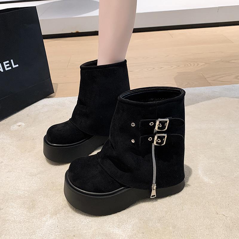 [Фанфна] Маффин толстоподошвенные большеголовые брюки ботинки для женской осени 2025 новая высота жареная улица западные короткие ботинки