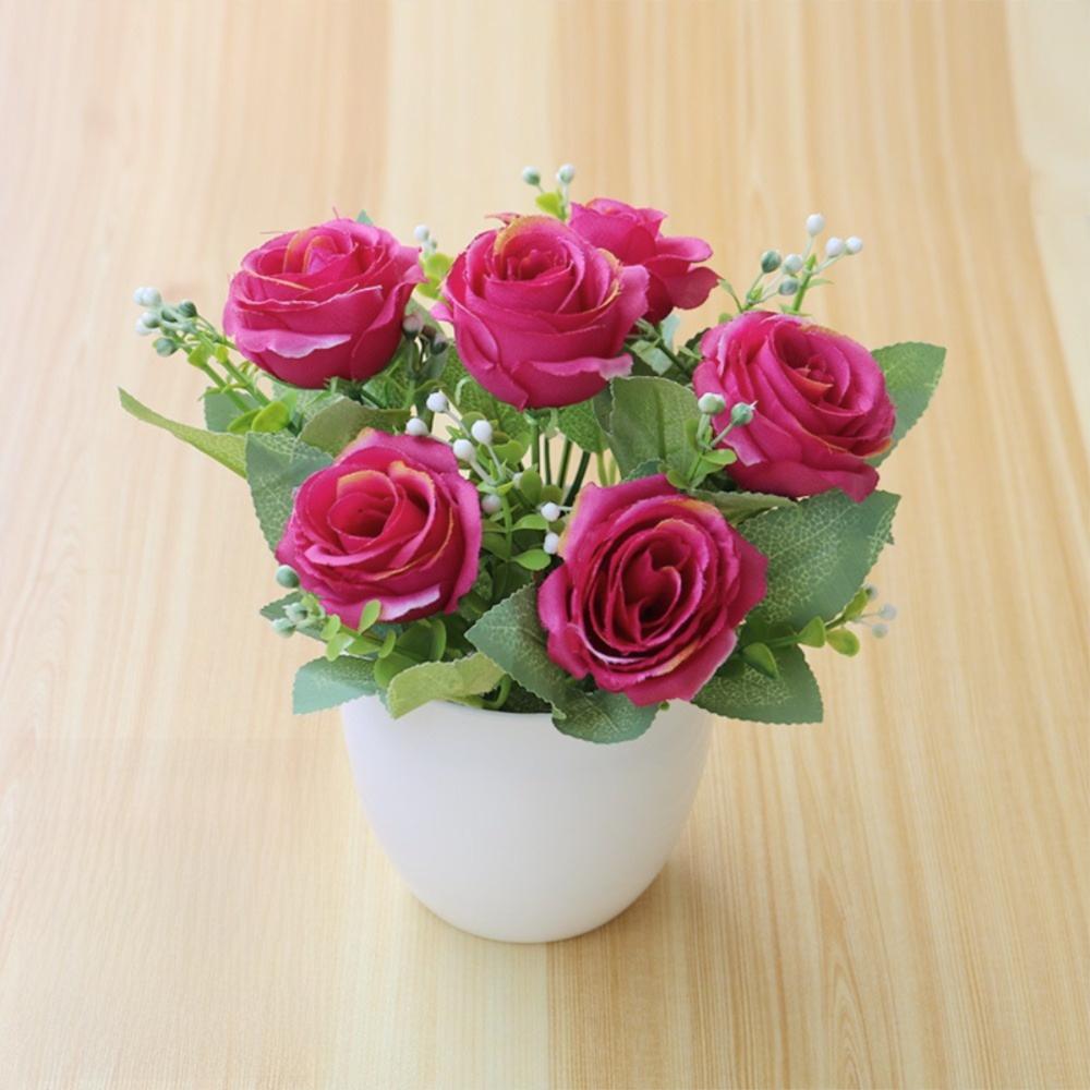 Rose Artificial Potted Plant Plastic False Plants Ornament Potted Plant  Wedding Arrangement
