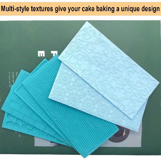 Набор из 6 текстурных ковриков для мастики Набор форм для украшения торта - Рельефный дизайн с текстурой древесной коры/Цветы/Брусчатка Инструмент для декора Sugarcraft для шоколада