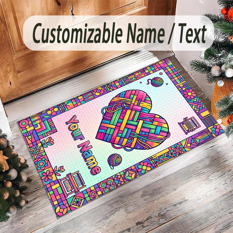 Hearts Theme Crystal Velvet Floor Rug Personalized Custom Name Text Warm Carpet Home Decoration