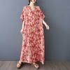 Summer Floral Vacation Style Travel V-neck Retro Long Dress To Hide The Flesh Cotton and Linen Dress
