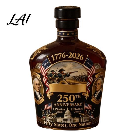 Anniversary Celebration Glass Bottle 250th Wine Commemorative Colored Decanter with Founding Fathers