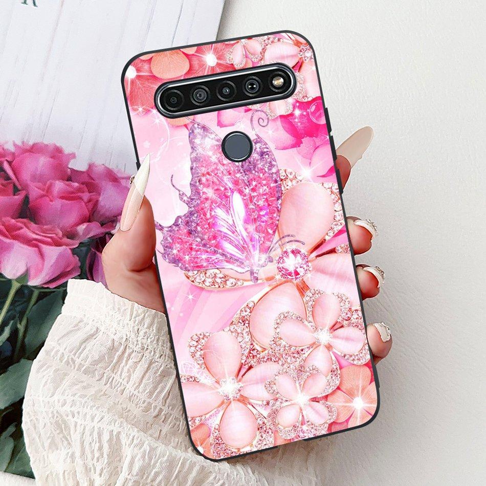 Для LG K41S K51S 2020 Элегантный Чехол для Телефона с Цветочным Котом, Для LG K41S K51S LM-K410 LM-K510 Черный Силиконовый Мягкий Чехол