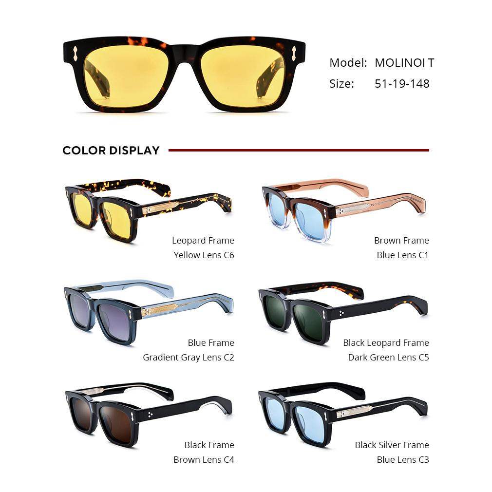 Borregls Acetate Polarized Sunglasses Women 2026 New Brand Designer Vintage Square Sun Glasses Men Mirrored Shades MOLINOI