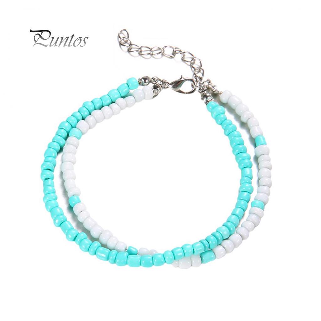 Lady Double Layers Beaded Barefoot Sandal Anklet Foot Chain Beach Ankle Bracelet