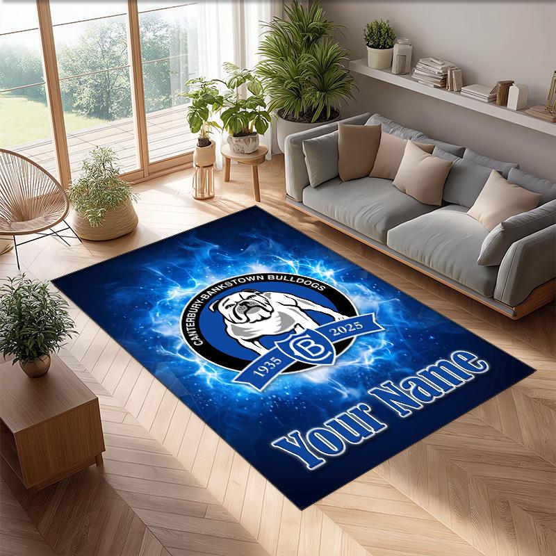 Canterbury-Bankstown Bulldogs Crystal Velvet Rug, Custom Name Text Personalized Non‑Slip Floor Mat for Home Decor Gift