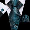 Paisley Mens Blue Tie Set Silk Woven Necktie Handkerchief Cufflinks Wedding Gift