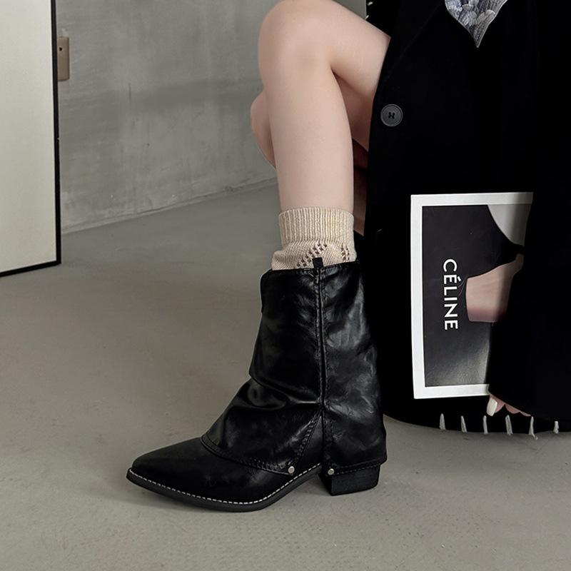 Весенне-летние ретро повседневные остроносые темпераментные ботильоны на толстом каблуке осенне-зимние однотонные женские ковбойские джинсовые короткие ботинки
