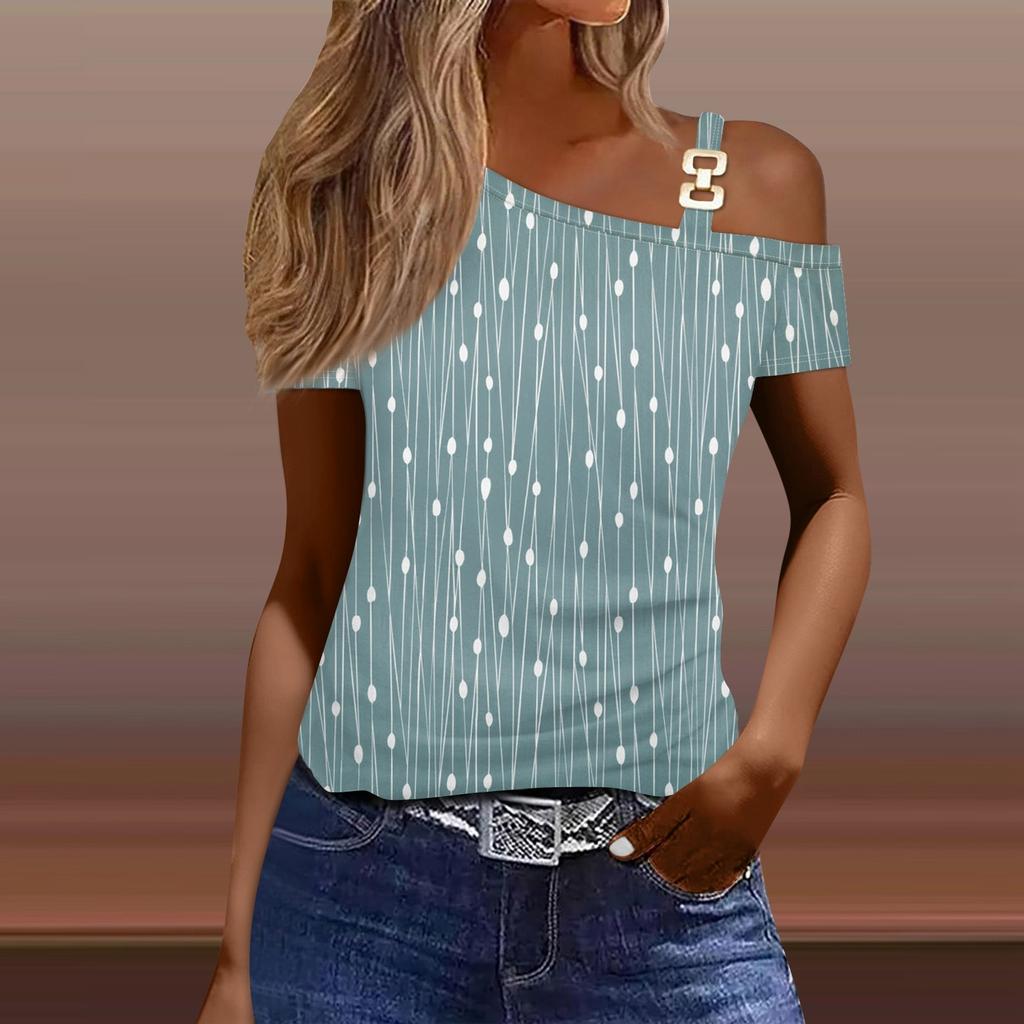 Женская модная повседневная сексуальная футболка с открытыми плечами и короткими рукавами с принтом, топ