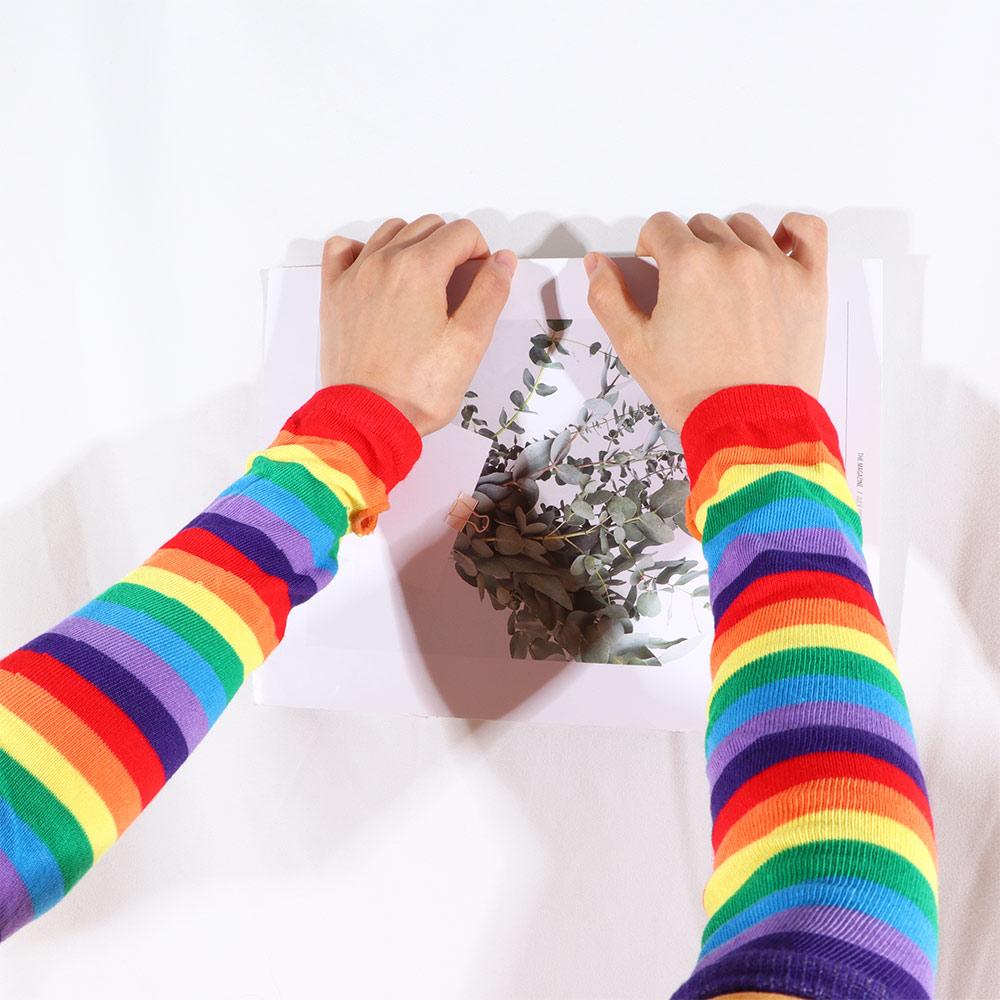Sleeve Sun Protective Rainbow Sleeve Cuff Striped Arm Warmers Knitting Gloves Female Arm Warmers