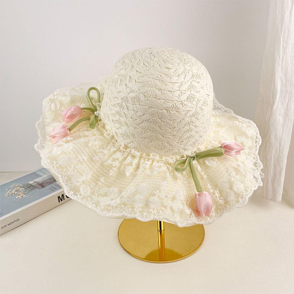 Wide Brim Straw Hat Tulip Sunscreen Hat Fashion Sunshade Hat Summer