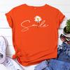 Summer Round Neck Daisy Pattern Printed Top Fashionable Casual Short Sleeved Women's Pure Cotton T-shirts