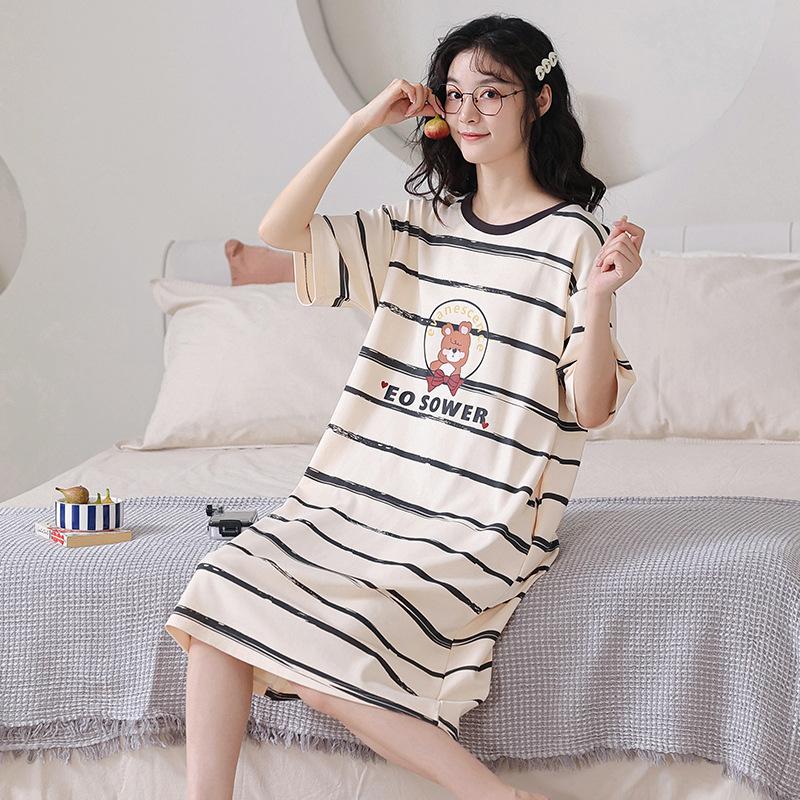 2024 летние женские пижамы, милая ночная рубашка с короткими рукавами, мультяшная летняя тонкая юбка большого размера, домашняя одежда, которую можно носить на улице