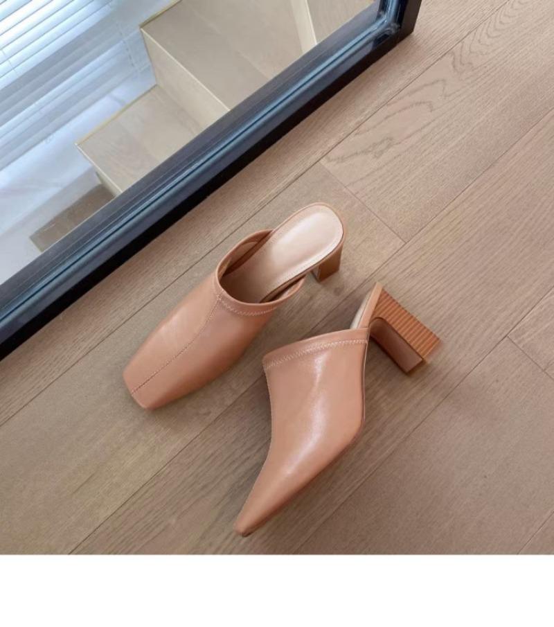 Модные полутапочки Baotou 2024 года для женской верхней одежды с толстым каблуком, новые модные туфли на высоком каблуке, универсальные ленивые тапочки без каблука для женщин