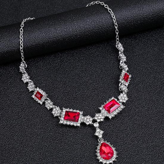 2 шт./компл. комплект ожерелья и сережек из искусственного кристалла с геометрическим рисунком свадебные украшения изысканный темперамент стразы серьги-капли ожерелье подарок на годовщину