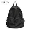 Japanese Casual Literary Nylon Backpack, Fashionable Student Pleated Schoolbag, Drawstring Oxford Cloth Backpack.