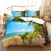 Beach Setting Sun Duvet Cover Set Tropical Island With The Palm Tree And Sea Beach Nature Theme Queen Size Quilt Cover