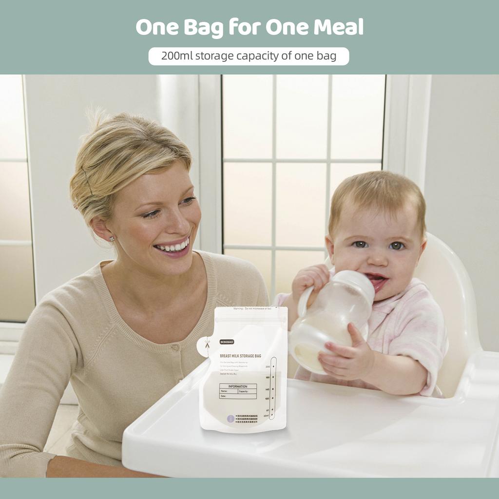 BEBEBAO одноразовые пакеты для хранения грудного молока, 200 мл, пакеты для хранения молока для грудного вскармливания, двойная молния