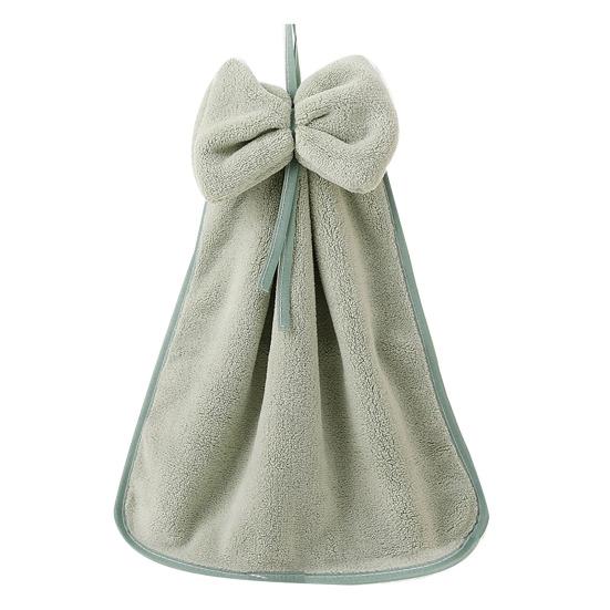 Hand Towel Coral Fleece Solid Color Design Bow Decoration Quick Dry Absorbent