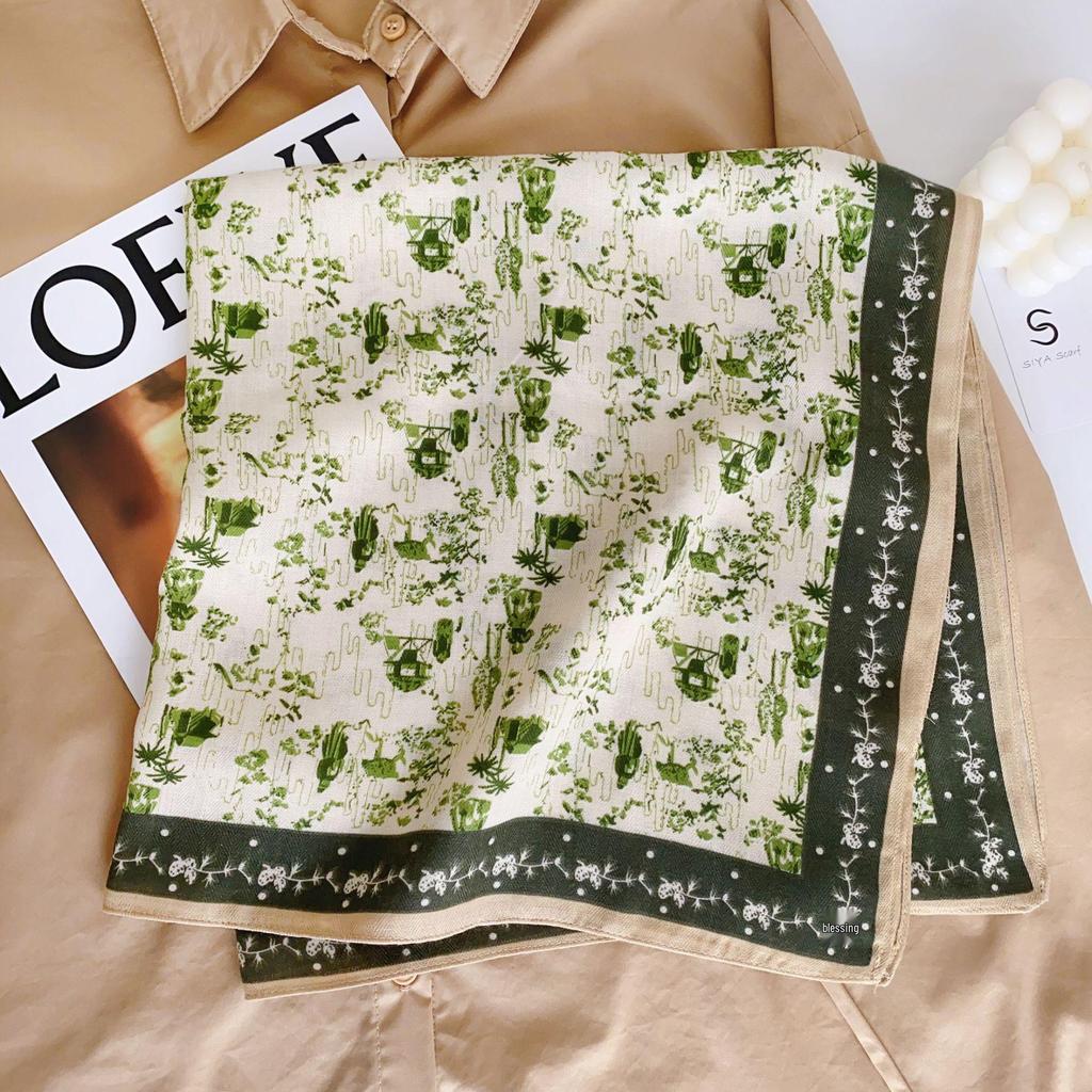 Korean Style Silk Square Scarf with Butterfly & Flower Print - Women's Fashion Accessory, Neck Tie, or Hair Scarf - Ideal Mother's Day Gift