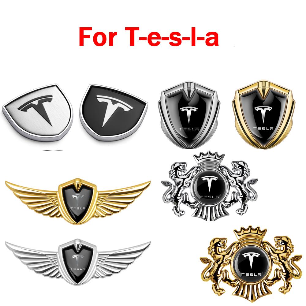 ALN1 3D Metal Car Body Fender Emblem Shield Stickers Decor Valve Cap For Tesla Model 3 P100D Model S Y X P85D P75D Roadster Invader