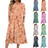 Женское платье с рукавом 3/4, повседневное, свободное, А-силуэта, миди, футболка, с карманами, с круглым вырезом, для отпуска, в стиле бохо, пляжный сарафан