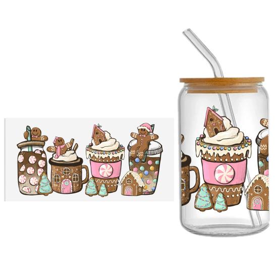 Наклейка на чашку Рождественская елка Санта-Клаус Водонепроницаемая самоклеящаяся Отличная липкость Противоскользящая прозрачная печать Кофейная чашка УФ DTF наклейка