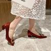 Fashion Chinese Block Heel High Heels Women's New Pointed Toe Shallow Mouth Crystal Square Buckle Mid-heel Single Shoes