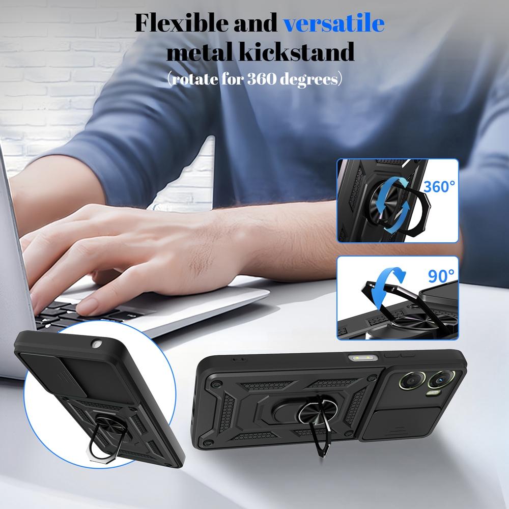 Для Motorola Moto G06 4G Чехол Противоударный Броня с Кольцом-Держателем Чехлы Для Moto G06 G 06 MotoG06 4G Сдвижная Защитная Крышка для Объектива