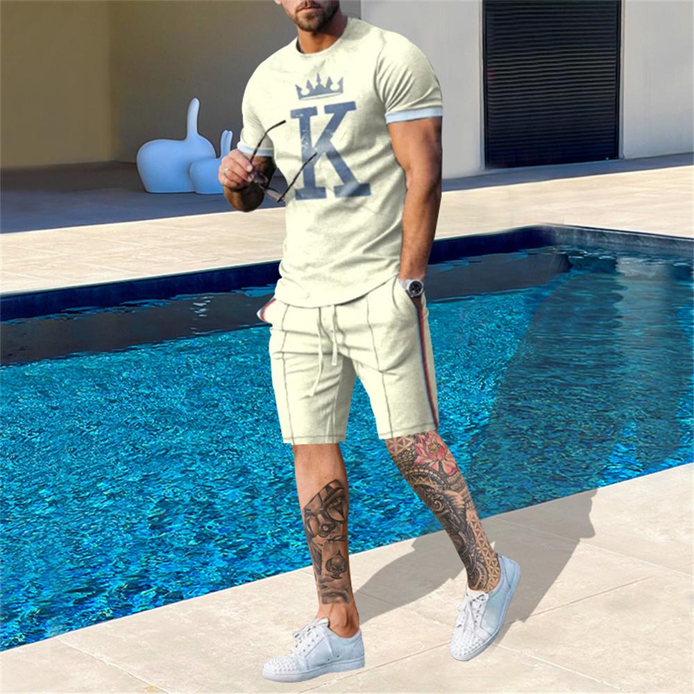 Модная однотонная мужская одежда больших размеров с 3D-принтом, короткий комплект футболок, мужской спортивный костюм, летние мужские наряды, повседневные комплекты