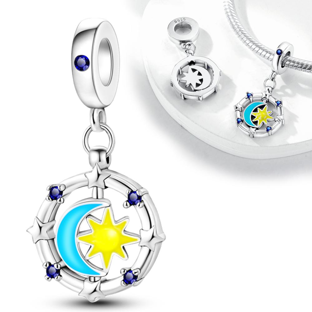 Charms Copper Mysterious Luminous Star Moon Pendants Fit Charms Plata Original Bracelet Beads Women Jewellery Making Diy