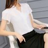Летняя футболка с коротким рукавом и V-образным вырезом, модная однотонная шифоновая женская блузка-топ