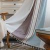 Шторы для окон в американском стиле, плотные, из хлопко-льняной ткани, в полоску, светонепроницаемые, с кисточками, для спальни, кухни, шторы в гостиной