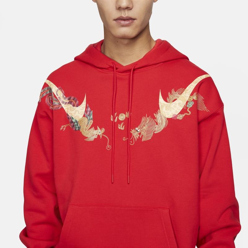 Nike Спортивная одежда Cny Brand Logo флисовый удобный пуловер с капюшоном мужские толстовки University-Red HF7707-657