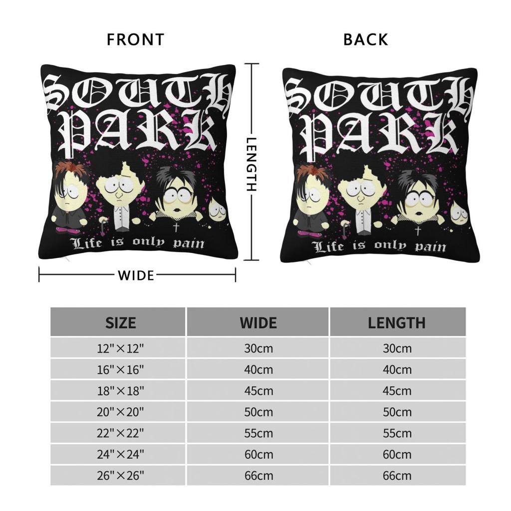 Southpark Goth Kids Life Is Only Pain Pillowcase Merch Soft Cushion Cover Decorations Pillow Case Cover Home Multiple Sizes