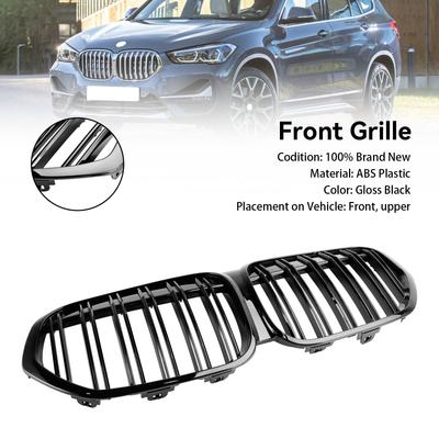 Глянцево-черная передняя решетка радиатора подходит для BMW X1 F48 F49 2019-2021 с двойными ламелями