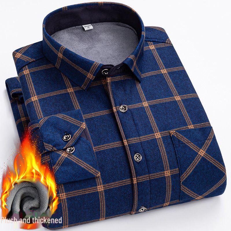 Men's Elastic Non-Iron Plaid Shirt - Warm, Thickened, Long-Sleeved for Casual or Business Wear In Autumn and Winter.