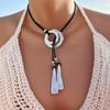 Necklace, Statement Leather Necklace for Women, Handmade Jewelry Pendant Necklace, Boho Silver Jewelry