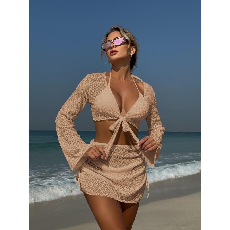 New Solid Color Sexy Summer New Beach Vacation Ins Wind Four-piece Split Swimsuit