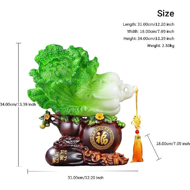 Aris & Juno Fu Dao CAI Dao Lucky Cabbage & Gourd Statue, Resin Feng Shui Figurine for Wealth & Prosperity, Home Office Decor, Business Gift