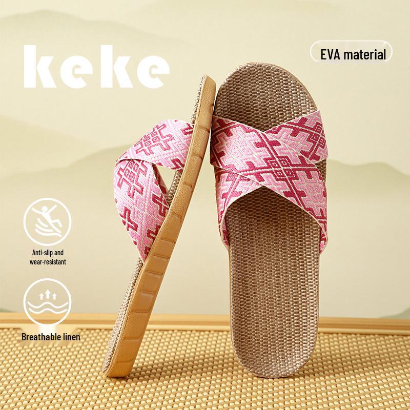 FL Four Seasons Women's Linen Deodorant Anti-slip Indoor/Outdoor Silent Slippers