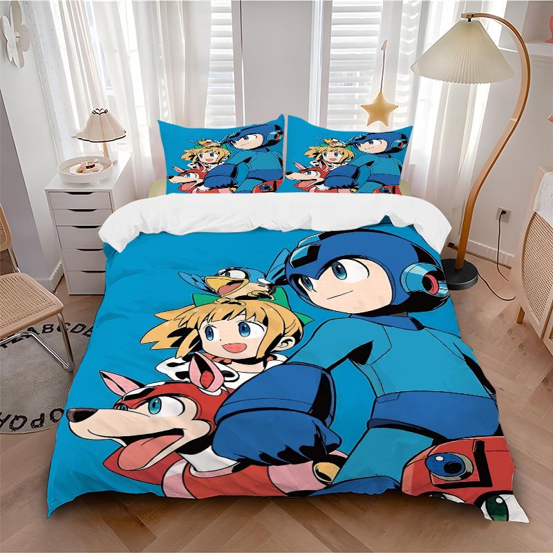 3Pcs Mega Man Adventure Team Bedding Set Quilt Cover Pillowcase Home Christmas Xmas Halloween Gift 1 Duvet Cover 2 Pillowcase M929403