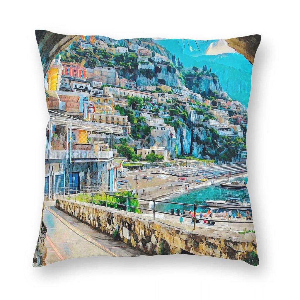 Capri Island Italy Square Pillowcase Polyester Linen Velvet Creative Zip Decor Car Cushion Cover