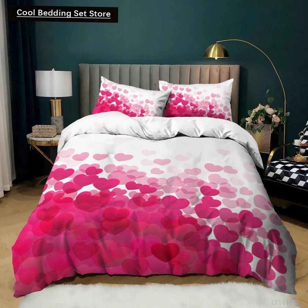 Room Decor Home Bedding Sets 2/3pcs Red Heart Printing Queen Size Pillowcase Duvet Cover Set Polyester Bedclothes