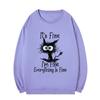 Толстовки с принтом для женщин I'm Fine Everything Letters Pullovers Plus Size O Neck Sweatshirts Female