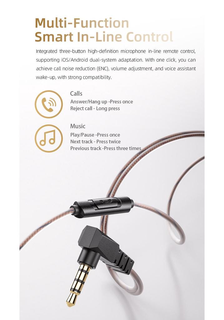QKZ AK6 SRS Внутриканальные HiFi наушники с динамическими драйверами, мощным басом, встроенным управлением и проводным подключением для спорта